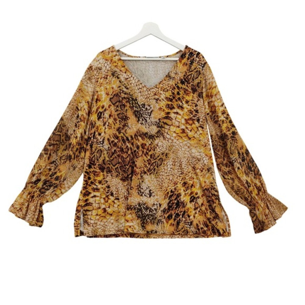 Susan Graver Women Mob Wife Snake Maximalist Liquid Knit Top 2X Brown Rhinestone
